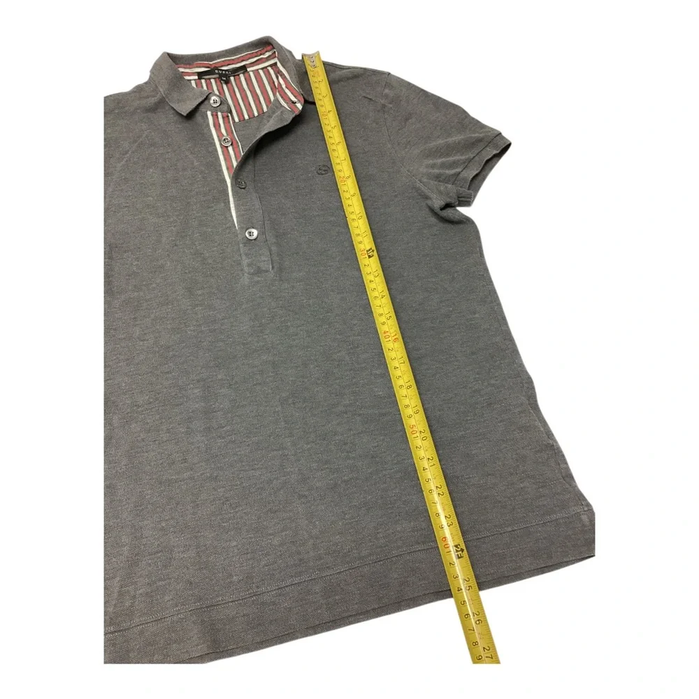 Gucci Men's Gray Short Sleeve Polo Shirt striped collar size M